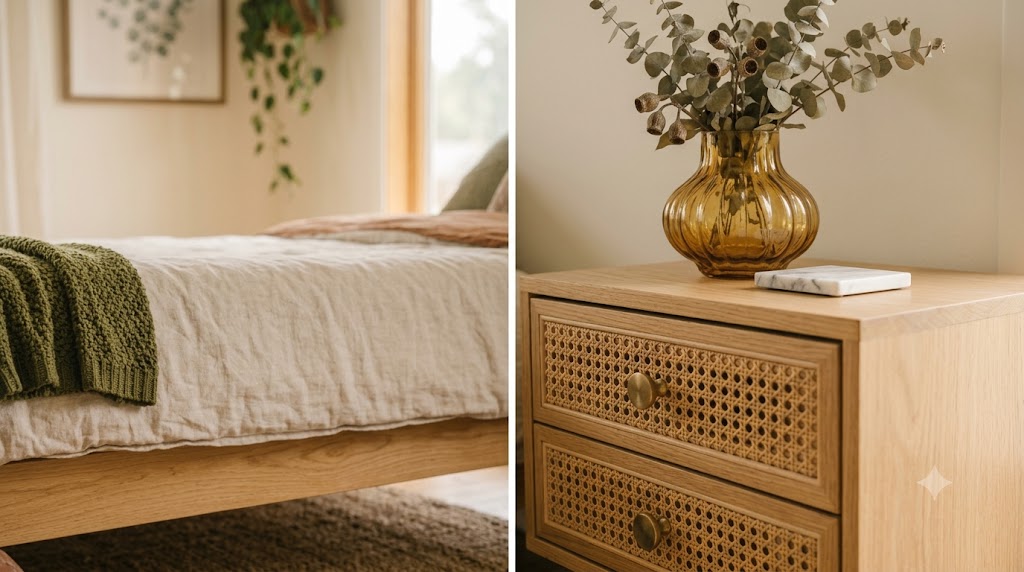 Cane Front Nightstands with Unlacquered Brass Hardware